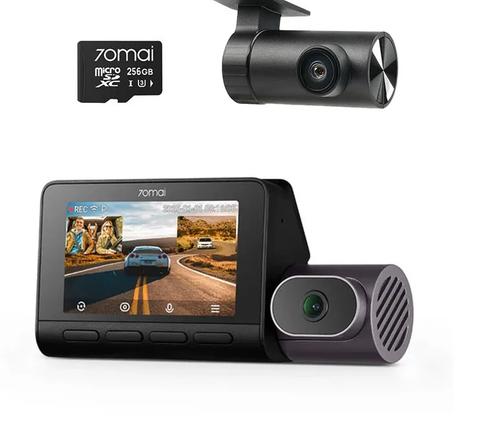 Set Camera Video Auto 70mai Dash Cam T800, 4K, 3 Obiective, (fata 4K, interior 1080p), Camera spate RC24 Full HD, GPS, HDR, ADAS, Card microSD 256GB (Negru)