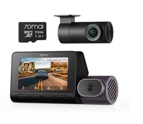 Set Premium Camera Video Auto 70mai Dash Cam T800, 4K, 3 Obiective, (fata 4K, interior 1080p), Camera spate RC41 4K, GPS, HDR, ADAS, Card microSD 256GB (Negru)