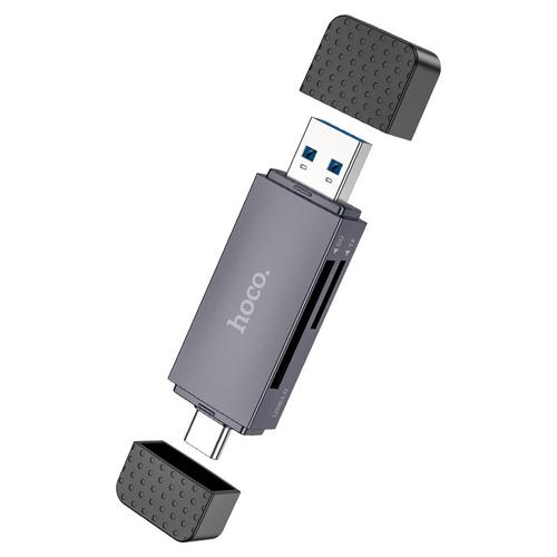 Cititor Card USB / USB-C HOCO HB45, SD - microSD, Gri 1 Cititor Card USB / USB-C HOCO HB45, SD - microSD, Gri