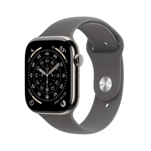 Smartwatch Apple Watch 11, GPS + Cellular, 42mm, Ecran Retina LTPO OLED, Chip S10 cu Procesor Dual-Core, 64GB Flash, Wi-Fi, Bluetooth, Carcasa Titan, Curea Sport Band M/L (Argintiu)