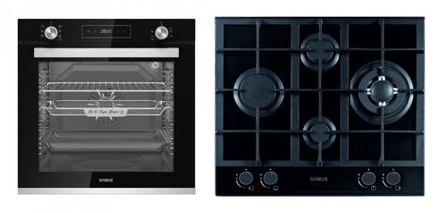 Cuptor incorporabil Samus SCE827GCF, 80 l, 2500 W, 7 Functii + Plita incorporabila Samus PSG-64SG2, Gaz, 4 arzatoare, Arzator WOK, Aprindere electrica (Negru)