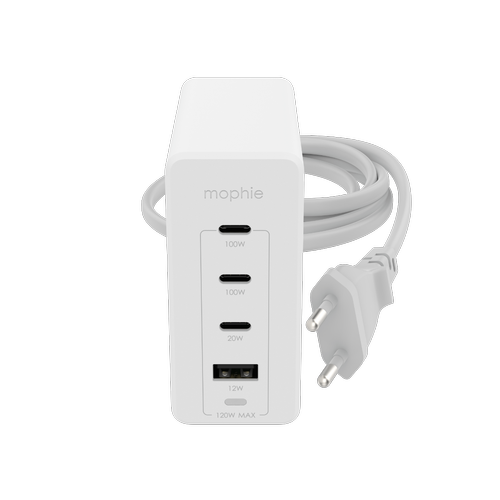 Incarcator retea Mophie Speedport, 120W, Fast Charge, Tehnologie GaN, 3 x USB-C si 1 x USB (Alb)