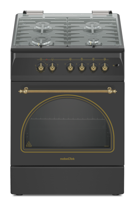 Aragaz mixt Nobeltek NLT 6604RNM/FE1, plita gaz, cuptor electric, 4 arzatoare, Aprindere electrica (Negru)