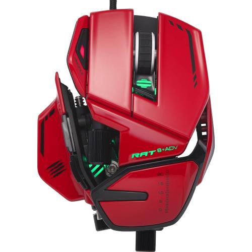 Mouse Gaming Mad Catz R.A.T 8+ ADV, USB, 20000 DPI, 11 butoane programabile, Suport pentru maini, Greutate ajustabila, Cameleon RGB (Rosu)