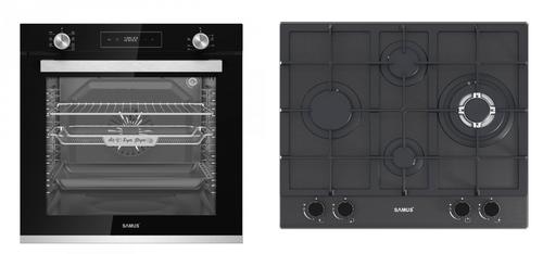 Pachet Samus ONL48 Cuptor incorporabil Samus SCE827GCF, 80 l, 2500 W, 7 Functii, Clasa energetica A, Timer digital, Grill electric, Ventilator, Curatare catalitica (Negru) + Plita incorporabila SAMUS PSG-64SMGN2, Gaz, 4 arzatoare, 58 cm (Negru)
