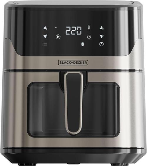 Friteuza cu aer cald BLACK+DECKER BXAF6500E, 6.5 l, Capacitate mancare 1.3 kg, 1600 W, 8 programe, Temperatura ajustabila 80-220 C (Argintiu/Negru)