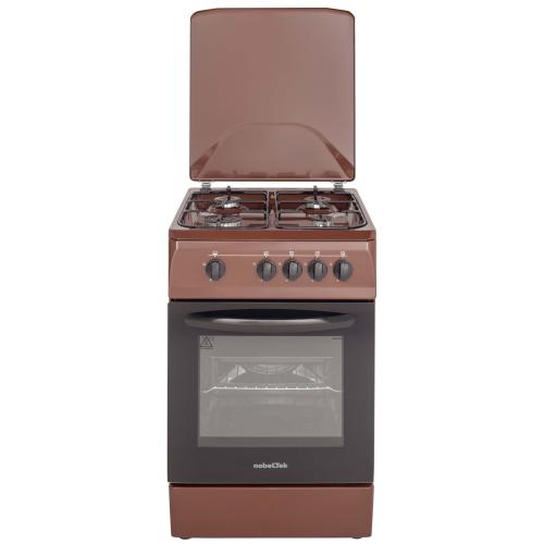 Aragaz NobelTek NLT 5601M/G1, Gaz, 4 arzatoare, Dispozitiv siguranta plita si cuptor, 50 x 60 cm (Maro)