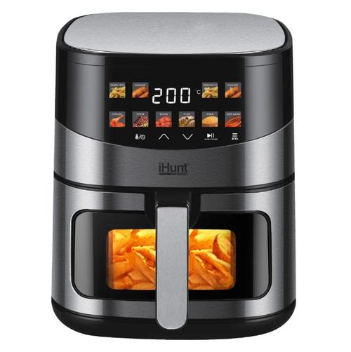 Friteuza cu aer cald iHunt BRO Air Fryer Ultra 6.5L, 1200 W, 10 programe, Tehnologie cu aer cald 360, Invelis non-lipire (Negru/Argintiu)