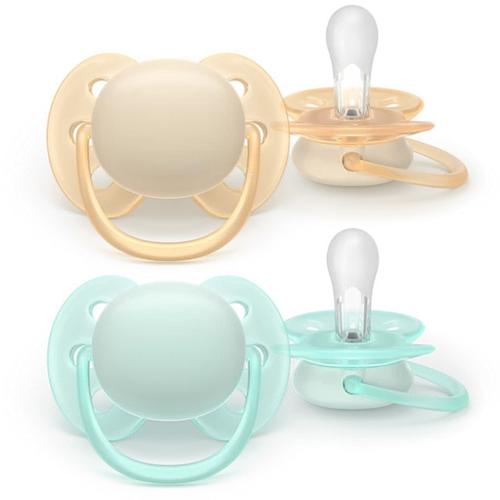 Set 2 suzete Philips Avent Ultra Soft SCF091/40, cu disc flexibil, pentru pielea sensibila a bebelusului, ortodontice, fara BPA, 0-6 luni+ (Multicolor)