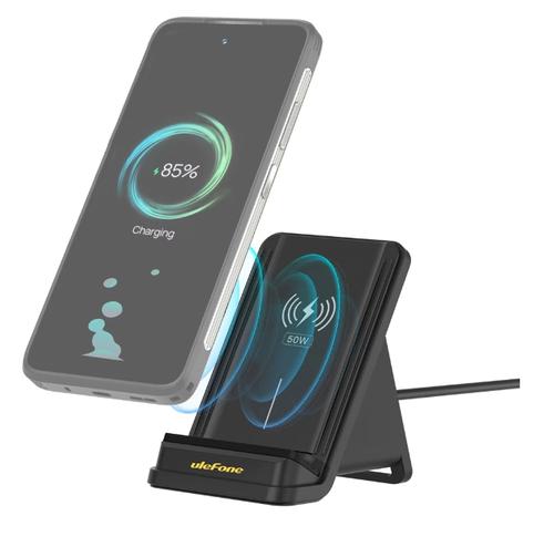 Stand Incarcate Wireless Ulefone UF-WCS01, 50 W, USB Type-C, Twin Coil, Racire cu ventilator (Negru)