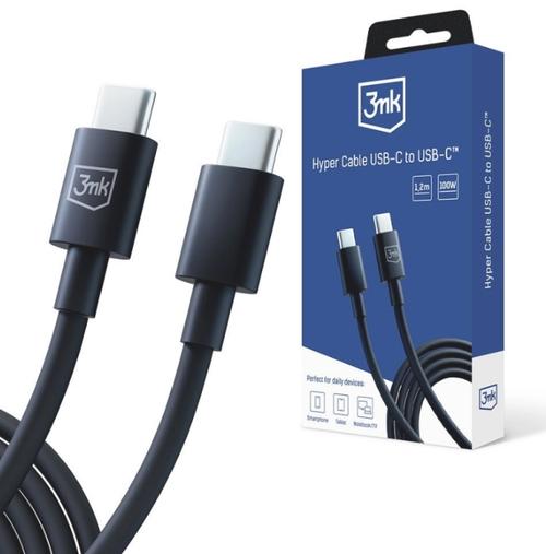 Cablu Date si Incarcare USB-C - USB-C 3MK Hyper, 100W, 1.2m, Negru