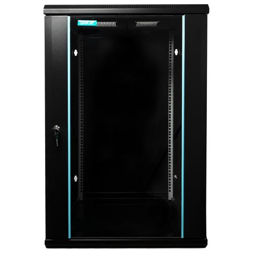 Cabinet 19″ SPACER 18U 600x600mm, fixare pe perete, Flatpack (dezasamblat), negru, usa sticla cu blocare, panouri detasabile, otel 1.5mm, sarcina maxima 60Kg