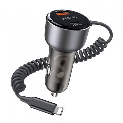 Incarcator Auto Cu Cablu Lightning Yesido Y57, 50 W, 3A, 1 x USB-A - 1 x USB-C (Negru) 1 Incarcator Auto Cu Cablu Lightning Yesido Y57, 50 W, 3A, 1 x USB-A - 1 x USB-C (Negru)