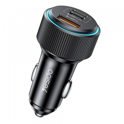 Incarcator Auto Cu Cablu Lightning Yesido Y60, 38W, 3A, 1 x USB-A - 2 x USB-C, Negru 1 Incarcator Auto Cu Cablu Lightning Yesido Y60, 38W, 3A, 1 x USB-A - 2 x USB-C, Negru