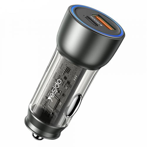 Incarcator Auto Yesido Y49, 30W, 3A, 1 x USB-A - 1 x USB-C (Gri) 1 Incarcator Auto Yesido Y49, 30W, 3A, 1 x USB-A - 1 x USB-C (Gri)