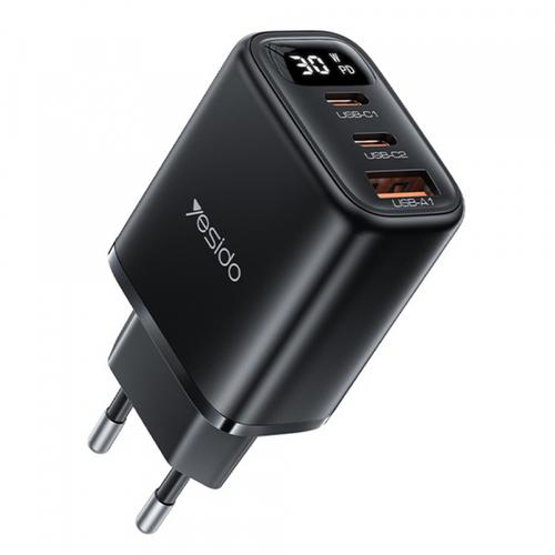Incarcator Retea Yesido YC69 Display, 30W, 3A, 1 x USB-A - 2 x USB-C (Negru) 1 Incarcator Retea Yesido YC69 Display, 30W, 3A, 1 x USB-A - 2 x USB-C (Negru)