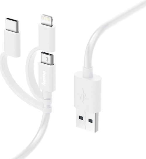 Cablu Hama 187200, microUSB 3-in-1 cu adaptor pentru USB-C, Lightning, 1 m (Alb) 1 Cablu Hama 187200, microUSB 3-in-1 cu adaptor pentru USB-C, Lightning, 1 m (Alb)