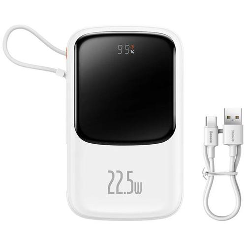 Acumulator extern Baseus Q Pow Digital Display Incarcare Rapida, QC/PD, 10000mAh, 22.5W, cablu integrat Type-C (Alb)