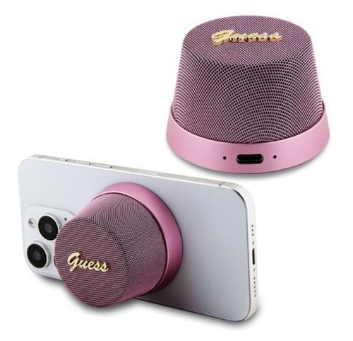 Boxa Portabila Bluetooth Guess Stand Magnetic Script Metal, 3W, Roz