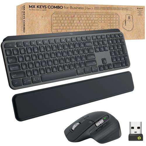 Kit Tastatura si mouse Logitech MX Keys Combo, Layout German, Wireless, Bluetooth (Negru)