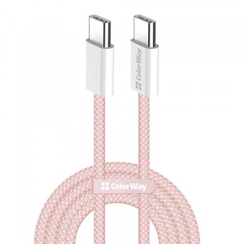 Cablu Date si Incarcare USB-C - USB-C ColorWay CW-CBPDCC061, 60W, 1m, Roz