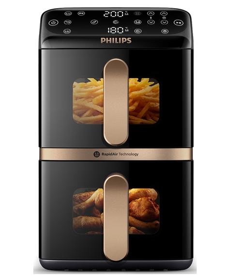 Friteuza cu aer cald dubla Philips Seria 4000 NA462/70, 10 l, 2750 W (Negru/Auriu)