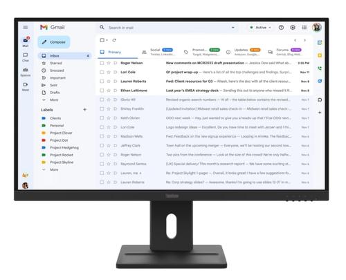 Monitor IPS Lenovo ThinkVision 27inch E27-40, Full HD (1920 x 1080), VGA, HDMI, DisplayPort, Boxe, Pivot, 100 Hz, 4 ms (Negru)