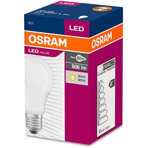 Bec Led Osram, LED VALUE CLASSIC A, E27, 8.5W (60W), lumina calda (2700K), 806 lumeni, 220-240V, durata de viata 15000 ore, clasa energetica A+