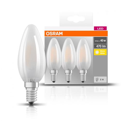 Set 3 becuri Led Osram, E14, 4W, 470 lumeni, lumina calda(2700K), durata de viata 10.000 ore, clasa energetica A++