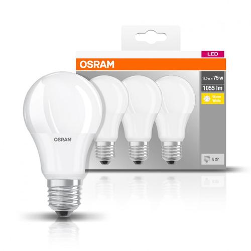 Set 3 becuri Led Osram, E27, 10,5W, 1055 lumeni, lumina calda(2700K), durata de viata 10.000 ore, clasa energetica A++