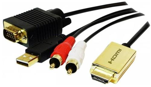 Cablu Splitter LogiLink CV0052A, HDMI la VGA + 2 x RCA + USB, 2m (Negru)