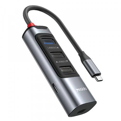 Hub USB-C Yesido HB24, 5in1, 1x USB3.0, 2x USB2.0, 1x Type-C, 1x Mini DisplayPort (Gri) 1 Hub USB-C Yesido HB24, 5in1, 1x USB3.0, 2x USB2.0, 1x Type-C, 1x Mini DisplayPort (Gri)