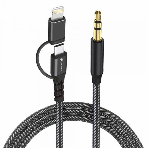 Cablu Audio Techsuit AC15 EchoSnap, USB-C / Lightning - 3.5mm, 1m (Negru)