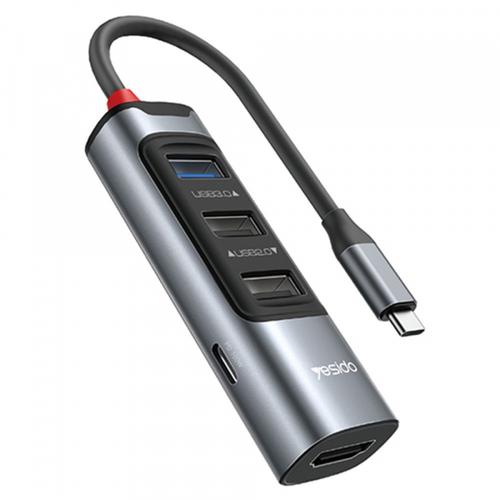 Hub USB-C Yesido HB22, 5in1, 3x USB, 1x Type-C, 1x HDMI (Gri)