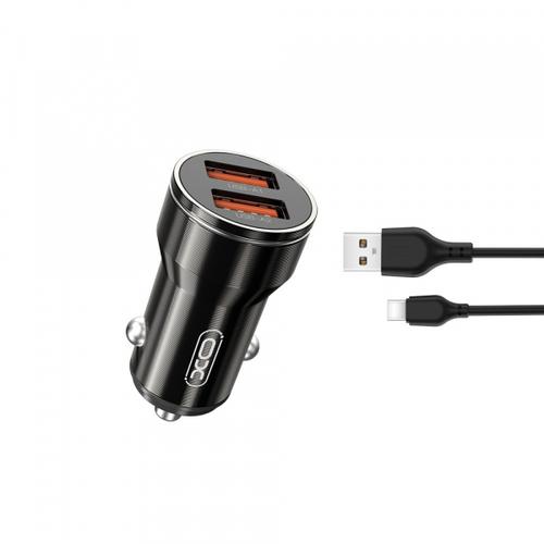 Incarcator Auto Cu Cablu USB-C XO Design CC48, 12W, 2.4A, 2 x USB-A (Gri)