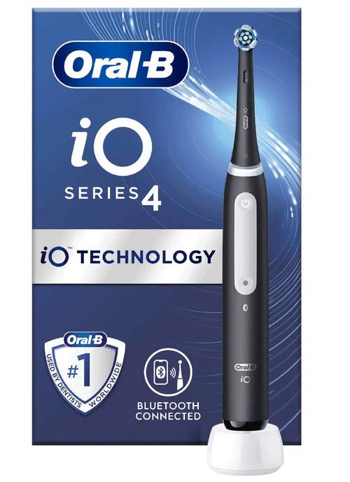 Periuta de dinti electrica Oral-B iO4 cu Tehnologie Magnetica si Micro-Vibratii, Senzor de presiune Smart, 4 moduri, 1 capat, Trusa de calatorie (Negru)