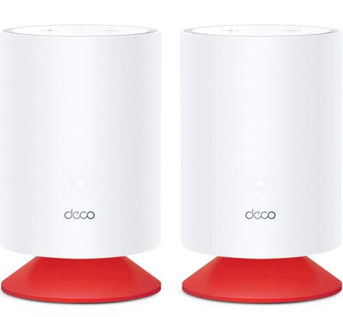 Sistem Mesh TP-Link Deco Voice X20 (2 pack), Dual-Band, Gigabit, Wi-Fi 6, AX1800, cu Speaker Smart încorporat, Beamforming, MU-MIMO, OFDMA, Protectie Real-Time IoT, Control Parental si Sistem Alexa integrat (Alb/Rosu)