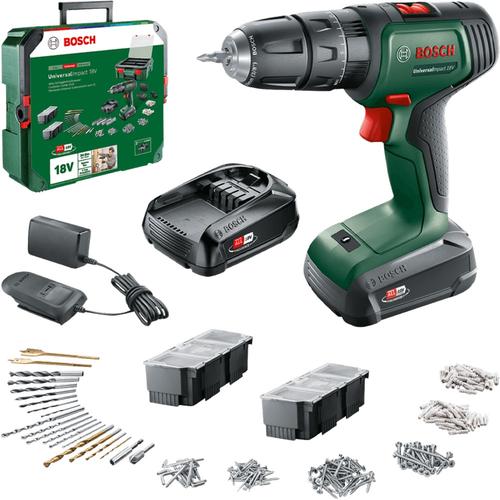 Masina de gaurit si insurubat (bormasina) cu percutie pe acumulator Bosch Universal Impact 18, 18 V, 2 trepte de putere, 1450 RPM, 2 acumulatori, incarcator, 241 de accesorii, valiza profesionala