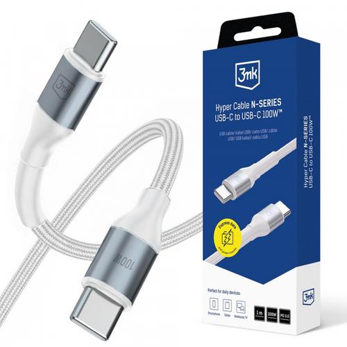 Cablu Date si Incarcare USB-C - USB-C 3MK Hyper N, 100W, 1m, Alb