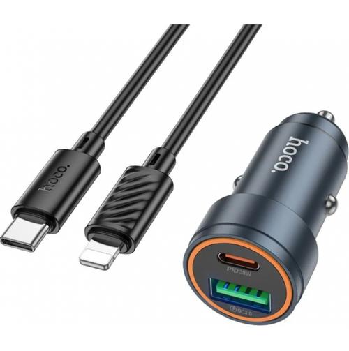 Incarcator Auto Cu Cablu Lightning HOCO Z57A, 30W, 3A, 1 x USB-A - 1 x USB-C (Gri)