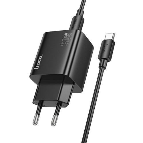 Incarcator Retea Cu Cablu USB-C HOCO N56, 30W, 3A, 2 x USB-A - 2 x USB-C (Negru)