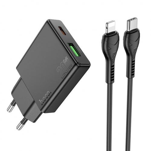 Incarcator Retea Cu Cablu Lightning HOCO N38, 20W, 3A, 1 x USB-A - 1 x USB-C (Negru)