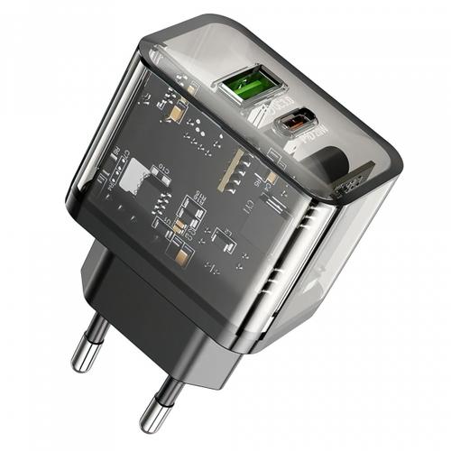 Incarcator Retea HOCO N34, 20W, 3A, 1 x USB-A - 1 x USB-C (Transparent)