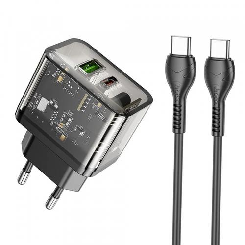 Incarcator Retea Cu Cablu USB-C HOCO N34, 20W, 3A, 1 x USB-A - 1 x USB-C (Transparent)