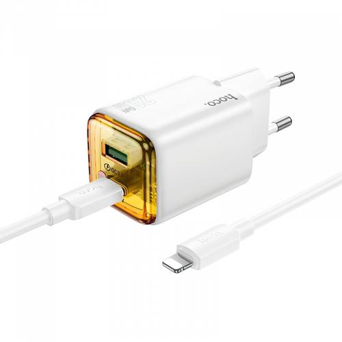 Incarcator Retea Cu Cablu Lightning HOCO N52, 20W, 3A, 1 x USB-A - 1 x USB-C (Alb)