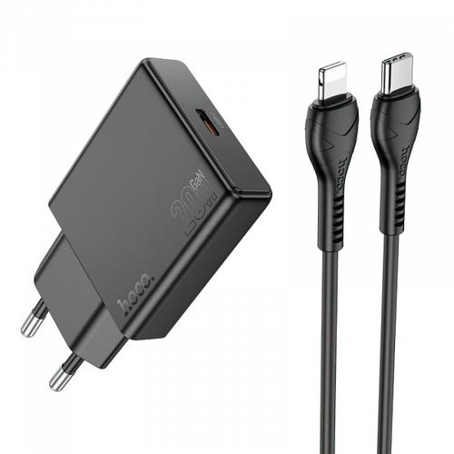 Incarcator Retea Cu Cablu Lightning HOCO N37, 30W, 3A, 1 x USB-C (Negru)