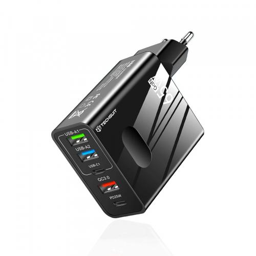 Incarcator Retea Techsuit CHC1 PentaXPower, 25W, 3A, 3 x USB-A - 2 x USB-C (Negru)