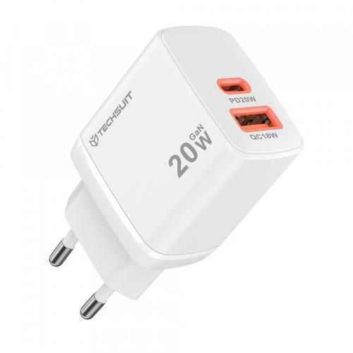Incarcator Retea Techsuit CH2 Duonix, 20W, 3A, 1 x USB-A - 1 x USB-C (Alb)