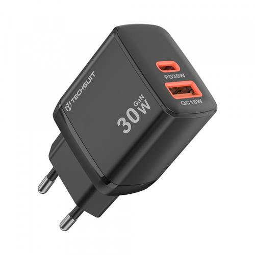 Incarcator Retea Techsuit CH1 Duonix, 30W, 3A, 1 x USB-A - 1 x USB-C (Negru)