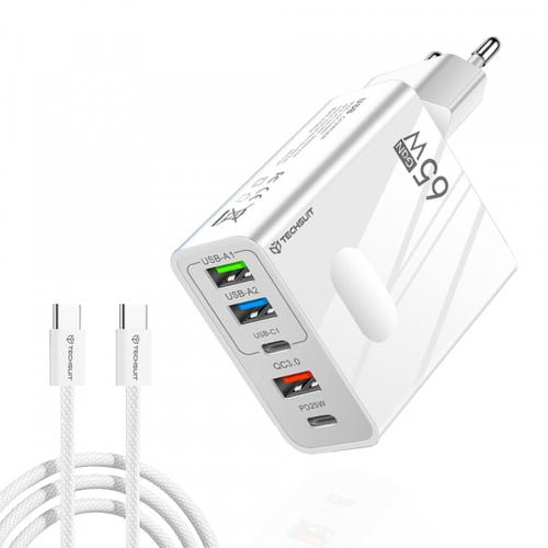 Incarcator Retea Cu Cablu USB-C Techsuit CHC1 PentaXPower, 25W, 3A, 3 x USB-A - 2 x USB-C (Alb)